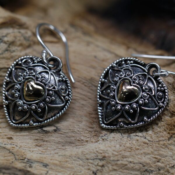 Silver & Gold Earring - Mandala Hearts - Image 5