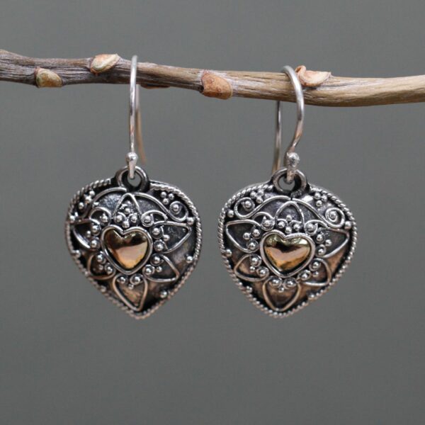 Silver & Gold Earring - Mandala Hearts - Image 6