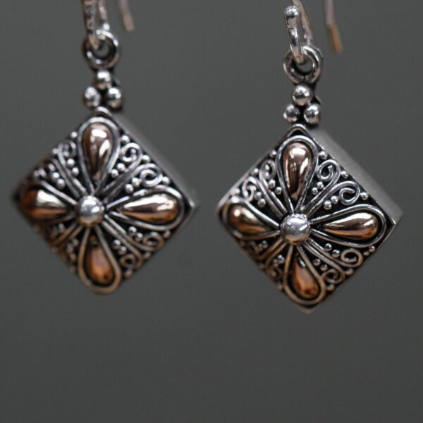 Silver & Gold Earring - Square Drop - Image 7