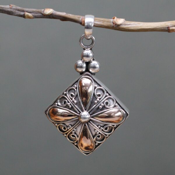 Silver & Gold Pendant - Square Drop - Image 5