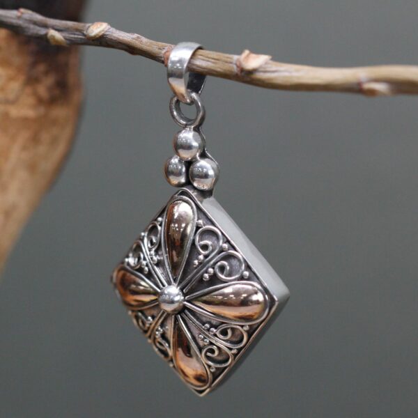 Silver & Gold Pendant - Square Drop - Image 6