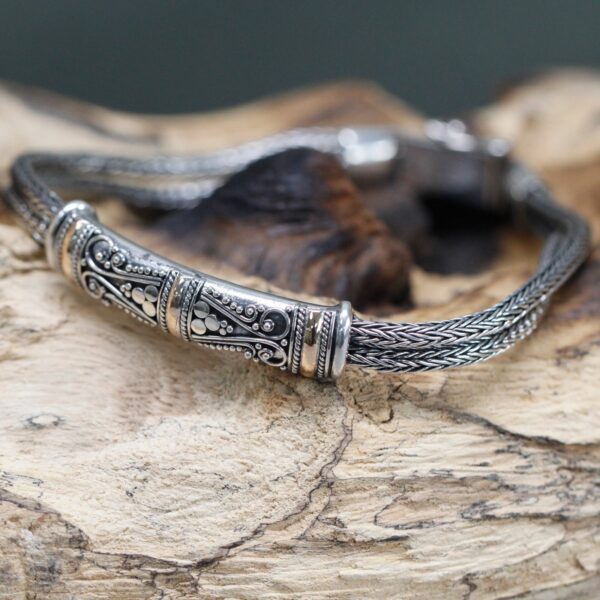 Silver & Gold Bracelet - Unisex Twin Chain - Image 5