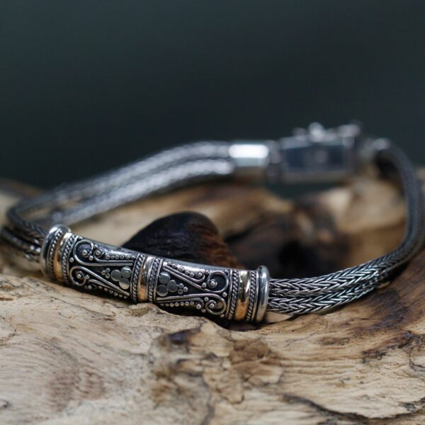Silver & Gold Bracelet - Unisex Twin Chain - Image 6