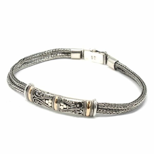 Silver & Gold Bracelet - Unisex Twin Chain - Image 11