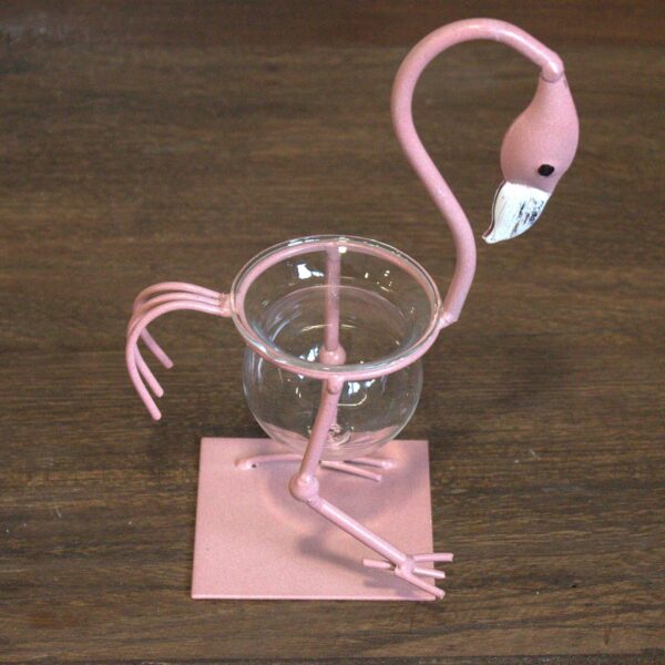Hydroponic Home Décor - Pink Metal Flamingo Des 1 - Image 2