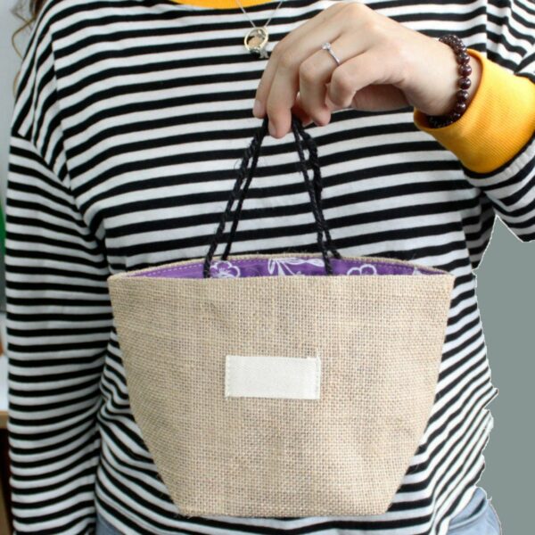 Natural Jute Cotton Gift Bag - Black Lining - Large - Image 3