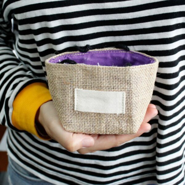 Natural Jute Cotton Gift Bag - Black Lining - Small - Image 3