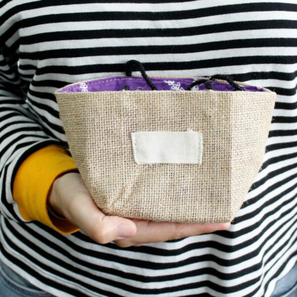 Natural Jute Cotton Gift Bag - Lavender Lining - Medium - Image 5