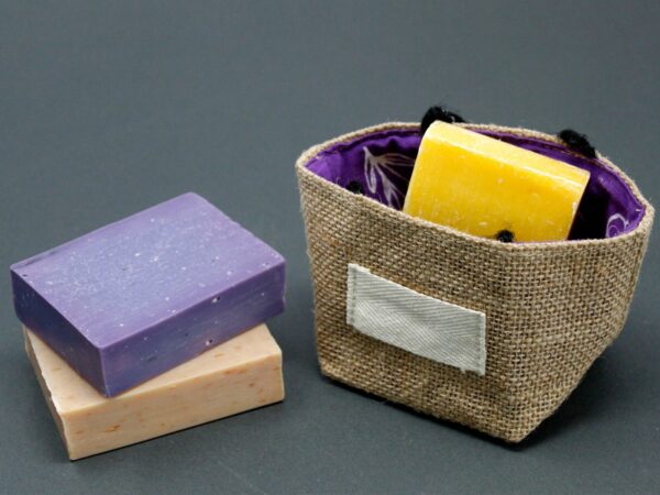 Natural Jute Cotton Gift Bag - Lavender Lining - Small - Image 4