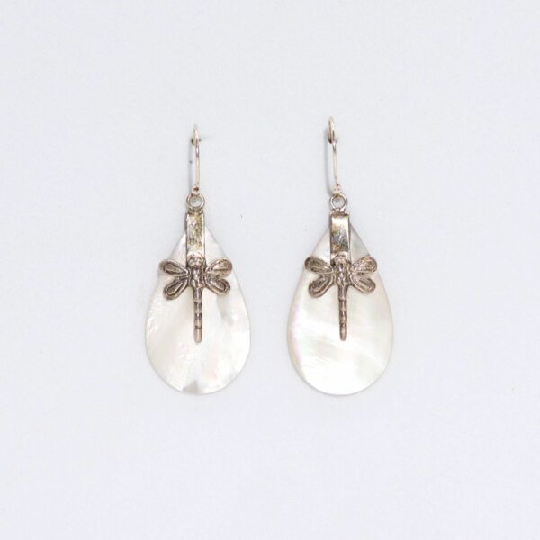 Shell & Silver Earrings - Dragonflies - MOP - Image 6