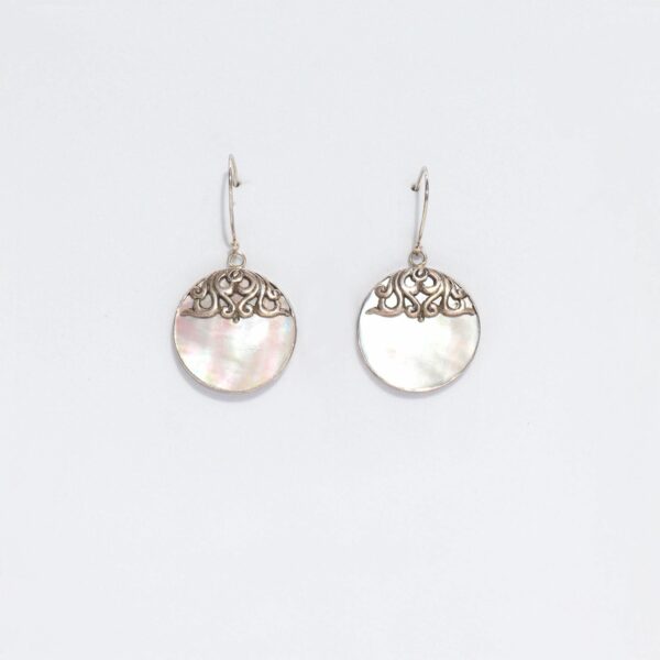 Shell & Silver Earrings - Classic Disc - MOP - Image 6