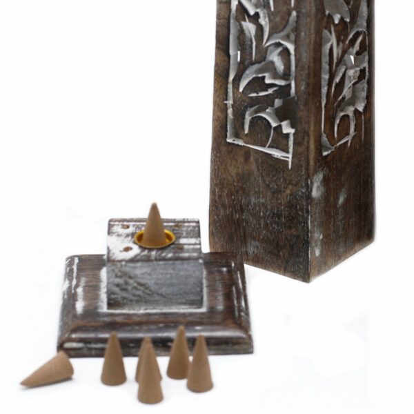Tapered Incense Tower Washed Des2 - Mango Wood - Image 2