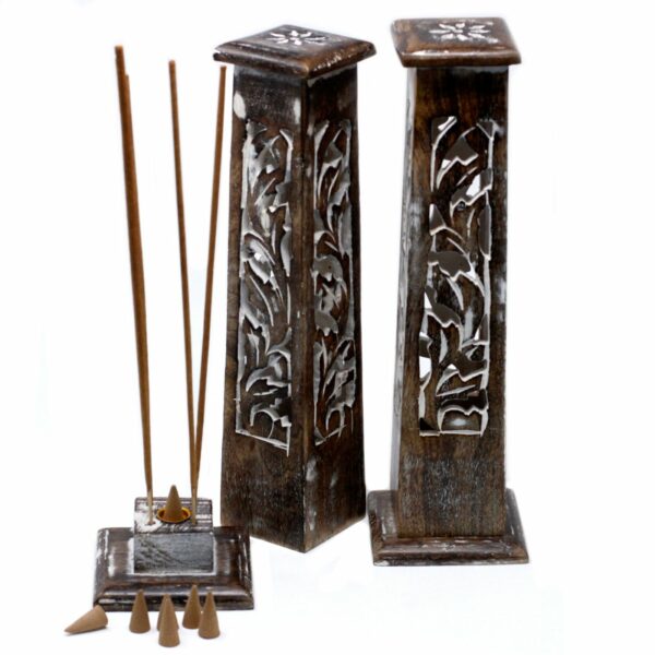 Tapered Incense Tower Washed Des2 - Mango Wood - Image 3