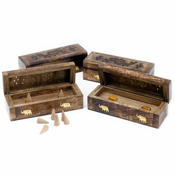 Incense Cone Smoke Box 6" - Mango Wood - Image 2