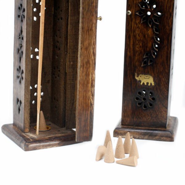 Square Incense Tower - Brass inlay - Mango Wood - Image 3