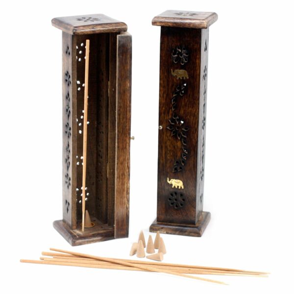 Square Incense Tower - Brass inlay - Mango Wood - Image 4