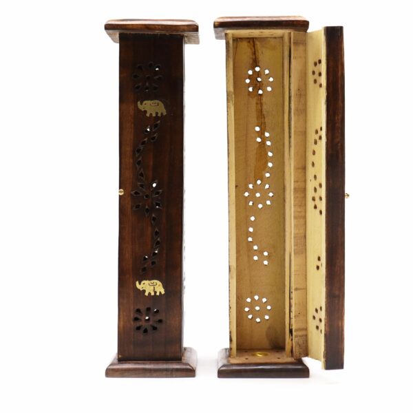 Square Incense Tower - Brass inlay - Mango Wood - Image 5