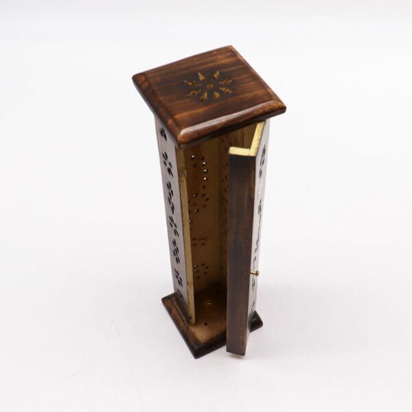 Square Incense Tower - Brass inlay - Mango Wood - Image 6