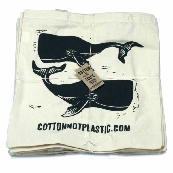 Lrg Natural 6oz Cotton Bag 38x42cm - WHALES - Image 2