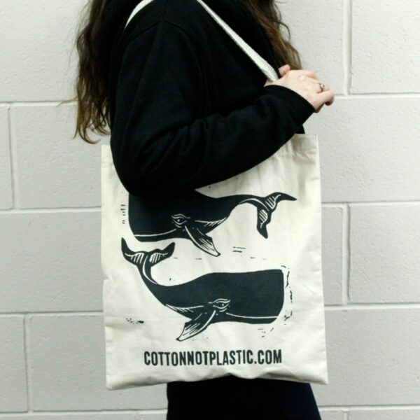 Lrg Natural 6oz Cotton Bag 38x42cm - WHALES - Image 3