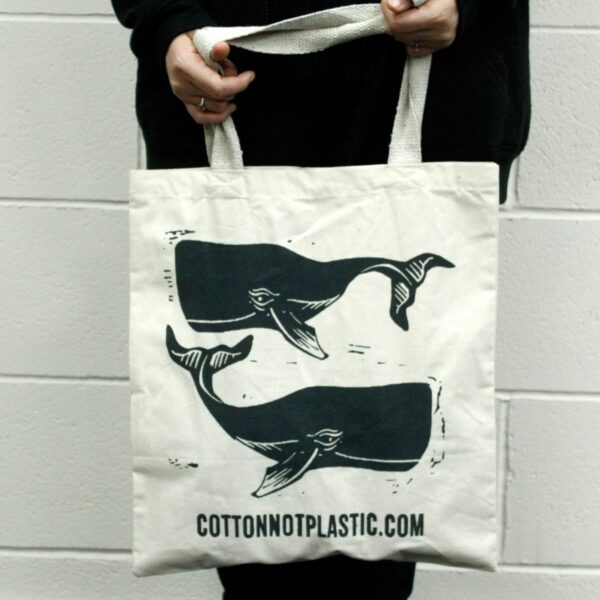 Lrg Natural 6oz Cotton Bag 38x42cm - WHALES - Image 4