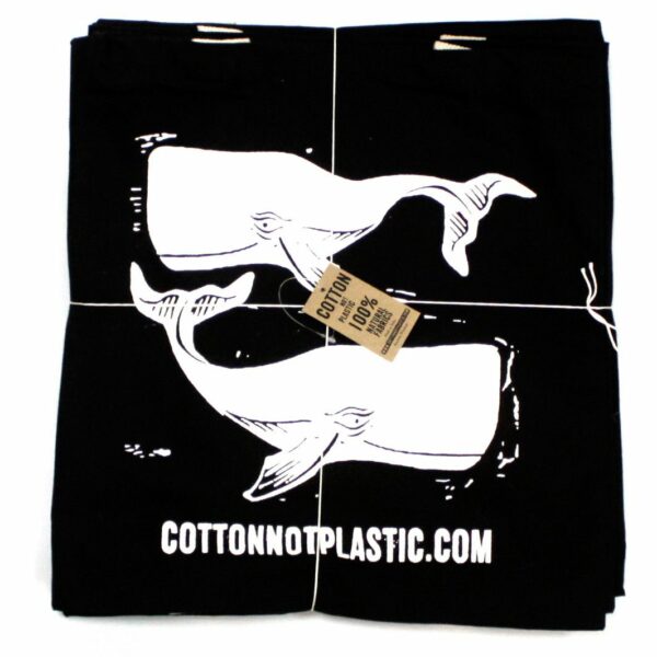 Lrg Black 8oz Cotton Bag 38x42cm - WHALES - WHITE - Image 2