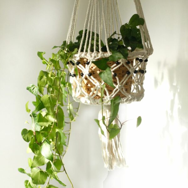 Macrame Pot Holder - Lrg Single Beaded - Image 4