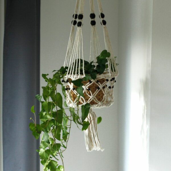Macrame Pot Holder - Lrg Single Beaded - Image 5
