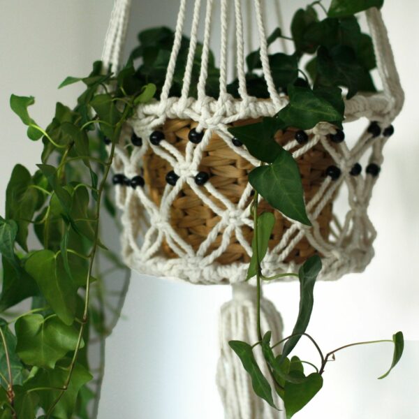 Macrame Pot Holder - Lrg Single Beaded - Image 6