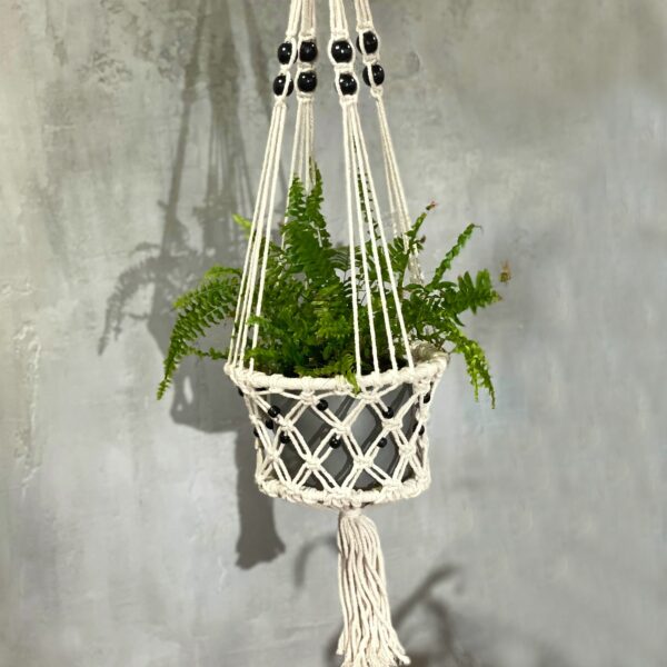 Macrame Pot Holder - Lrg Single Beaded - Image 8