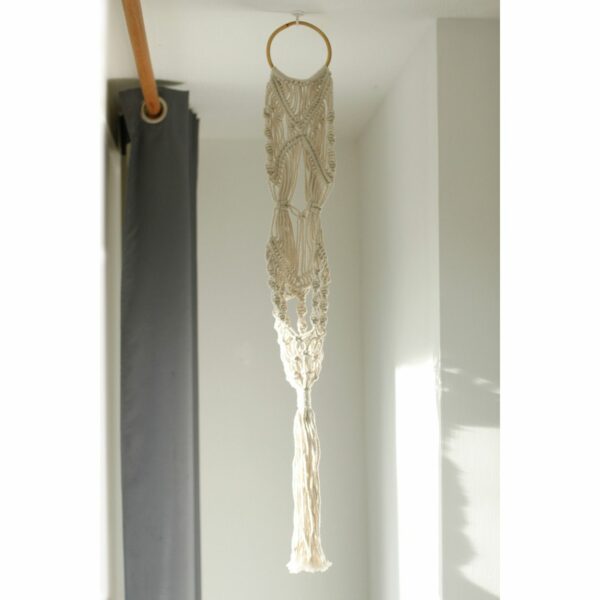Macrame Pot Holder - Long With Ratten Hoop - Image 2