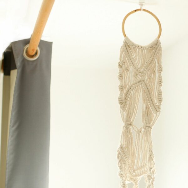 Macrame Pot Holder - Long With Ratten Hoop - Image 3