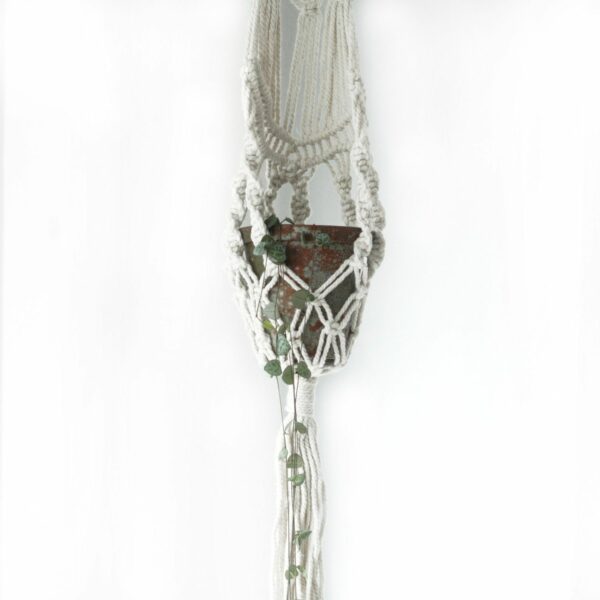 Macrame Pot Holder - Long With Ratten Hoop - Image 5