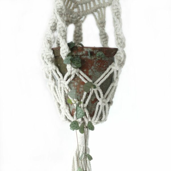 Macrame Pot Holder - Long With Ratten Hoop - Image 6