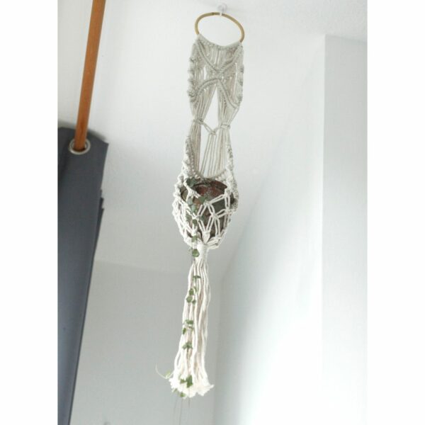 Macrame Pot Holder - Long With Ratten Hoop - Image 7