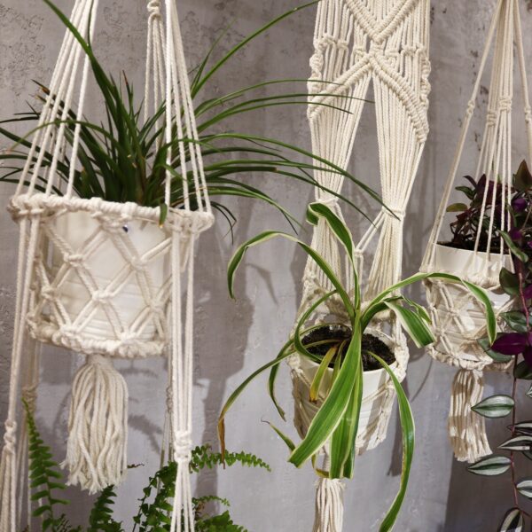 Macrame Pot Holder - Long With Ratten Hoop - Image 9