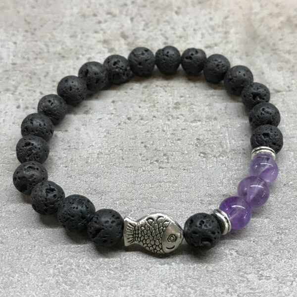 Lava Stone Bracelet - Fish Amethyst - Image 4