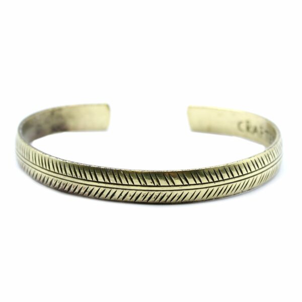Brass Tibetan Bracelet - Slim Tribal Leaf - Image 2
