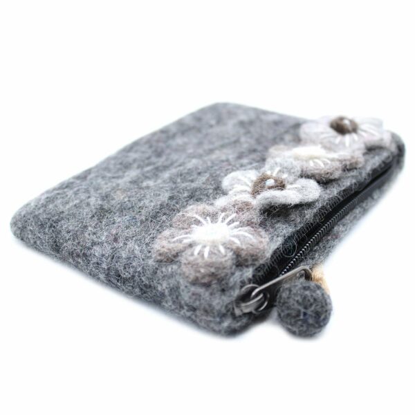 Natural Felt Zipper Pouch (asst) - Four Flowers - Image 4