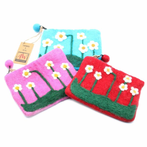 Natural Felt Zipper Pouch (asst) - Flower Garden - Image 3
