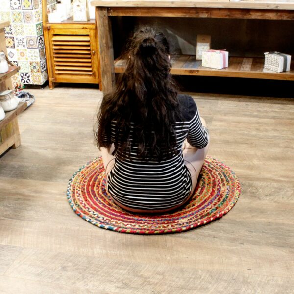 Round Jute and Recycled Cotton Rug - 90 cm - Image 6