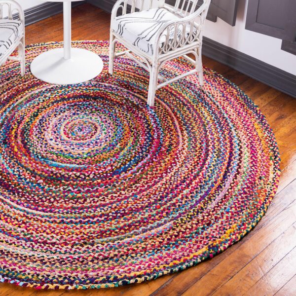 Round Jute and Recycled Cotton Rug - 120 cm - Image 4