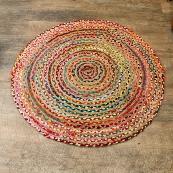 Round Jute and Recycled Cotton Rug - 120 cm - Image 5
