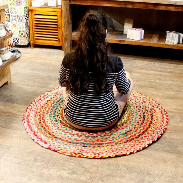 Round Jute and Recycled Cotton Rug - 120 cm - Image 6