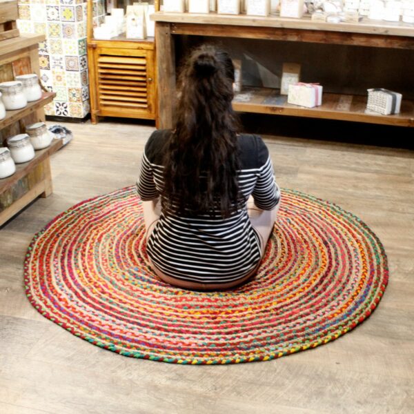 Round Jute and Recycled Cotton Rug - 150 cm - Image 6