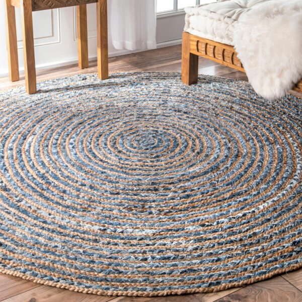 Round Jute and Recycle Denim Rug- 90 cm - Image 2