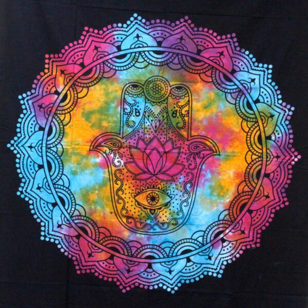 Single Cotton Bedspread + Wall Hanging - Black Hamsa - Image 3