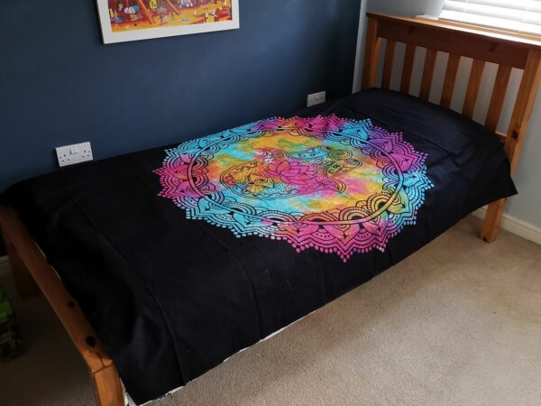 Single Cotton Bedspread + Wall Hanging - Black Hamsa - Image 4