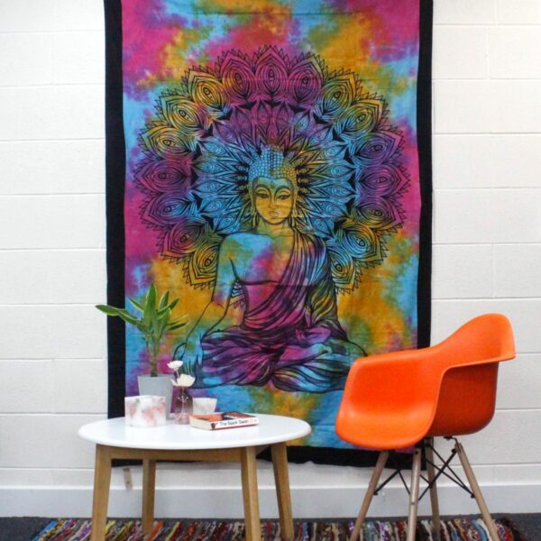 Single Cotton Bedspread + Wall Hanging - Peaceful Buddha - Image 2