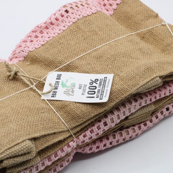 Pure Soft Jute and Cotton Mesh Bag - Rose - Image 3